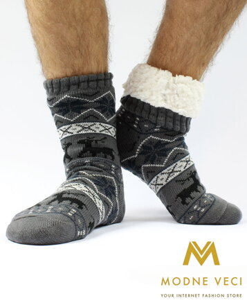 Pánské termo ponožky - protiskluzové 14 Sobík šedé
