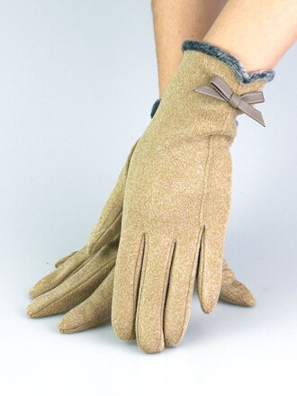 Dámské rukavice s koženou mašličkou camel