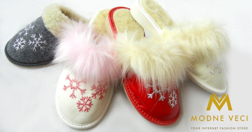 damskie-skórzane-pantofle-śnieżynka-białe-czerwone,-pantofle,-kapcie,-slippers-leather,Lederpuschen,-Hausschuhe, piękne damskie, dziewczęce, pantofle, klapki, do domowego noszenia, obuv, wesołe, z owczej wełny, dla mamy, babci, siostry jako prezent na Boże Narodzenie, Walentynki, na imieniny, urodziny, dla gości, wygodne
