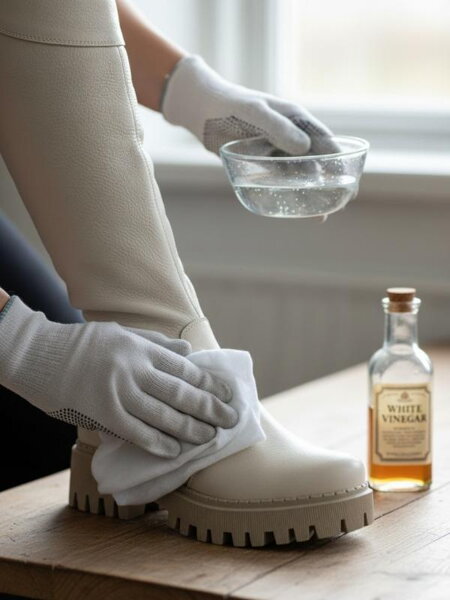 Čištění kožených kozaček roztokem vody a octa