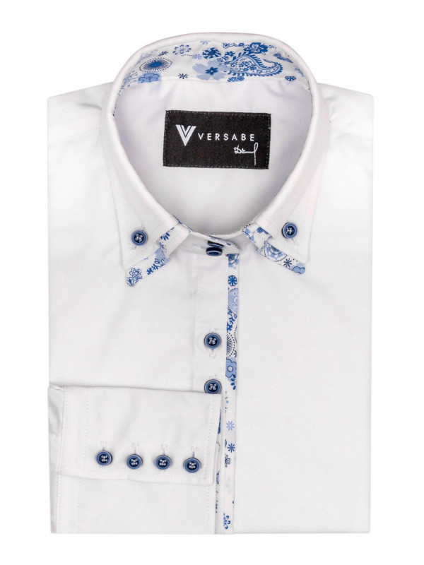 Damska koszula Slim Fit VS-DK1901 biała damska koszula, odzież damska, elegancka koszula, odzież wizytowa, odzież do pracy, koszula dla kobiety, koszula w kratkę, kratka, biała koszula, biała kosela, prezent, Boże Narodzenie, urodziny, koszula robocza, pracovna kosela, elegancka koszula, elegantna kosela, niebieska koszula, modra kosela