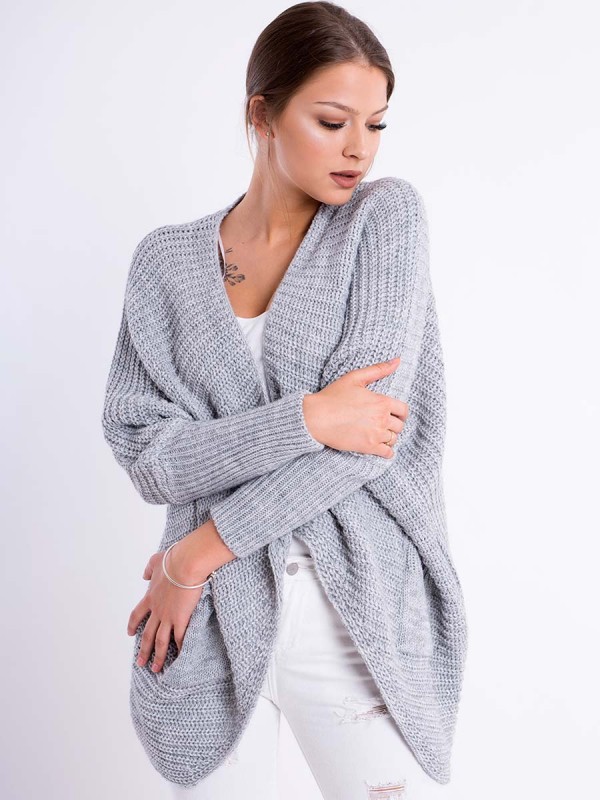 Damski dzianinowy kardigan oversize JULIETT szary Damski dzianinowy kardigan oversize JULIETT szary