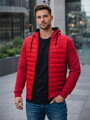 Pánská přechodná bunda na zip v červené barvě s kapucí