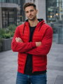 Pánská přechodná bunda na zip v červené barvě s kapucí