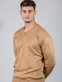 Pánský elegantní svetr N20 camel s výstřihem do V