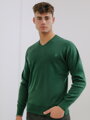 Elegantní pánský svetr s V výstřihem zelený