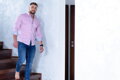 Elastická pánská košile VSB2408 s límcem růžová