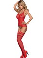 Červený bodystocking s pančuchami F214