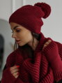 Pletený set čepice+ šála+ rukavice KPL21-21 burgundy