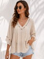 Boho letní halenka s krajkou a výšivkou béžová