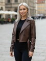 Croptop koženková čokoládová bunda 