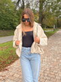 Dámská oversize béžová crop-top bunda