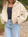 Dámská oversize béžová crop-top bunda
