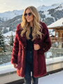 Dámský bordó kožich H1 z umělé kožešiny