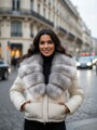 Dámská prošívaná bílá péřová bunda s pravou kožešinou