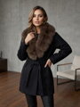 Dámsky kabát na viazanie s pravou kožušinou z líšky