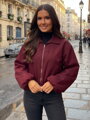 Dámská burgundy přechodná bunda s balónovými rukávy