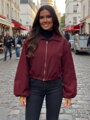 Dámská burgundy přechodná bunda s balónovými rukávy