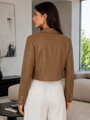 Dámska camel koženková cropped bunda do pása