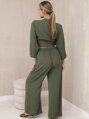 Elegantní dámská souprava khaki 6289 s vázáním