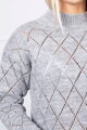 Dámský svetr se stojáčkem diamantový vzor šedá 2020-18