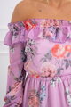 Volánové dámské letní šaty s květinami KS fialové