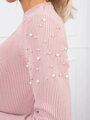 Dámský svetr s perlami na ramenou růžová 20624