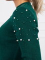 Dámský svetr s perlami na ramenou zelená 20624 