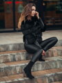 Luxusní krátká jehněčí kožená bunda s bohatou kožešinou z pravé lišky černá 
