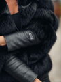 Luxusní krátká jehněčí kožená bunda s bohatou kožešinou z pravé lišky černá 