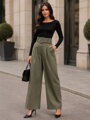 Dámske široké nohavice 2201 khaki zelené 