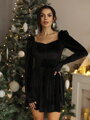 Dámské áčkové sametové černé šaty FLV-992