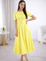 Dámské žluté midi šaty s páskem