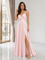 Dlouhé saténové společenské šaty baby pink 1102