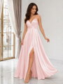 Dlouhé saténové společenské šaty baby pink 1102