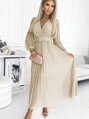 Luxusní dámské šaty 414-8 s plisovanou sukní béžové barvy 