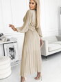 Luxusní dámské šaty 414-8 s plisovanou sukní béžové barvy 