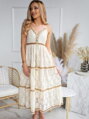 Letní madeirové šaty v bílé barvě se zlatými detaily