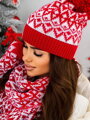 Vánoční červený komplet šála, čepice a rukavice KPL36-22