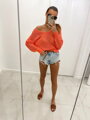 Stylový dámský svetr v oranžové barvě SW87-22 