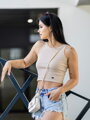 Dámský vroubkovaný croptop VSB LOLLY béžový 