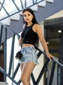 Černý dámský vroubkovaný croptop VSB LOLLY 