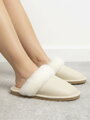Dámské kožené papuče krémové model 113 s kožešinou