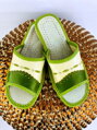 Dámské kožené papuče model 99 - zelené s imitací krajky