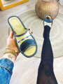 Dámské kožené papuče model 98 - modré s imitací krajky