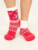 Dámské termo ponožky - vzor sobík + vločka 6 růžové