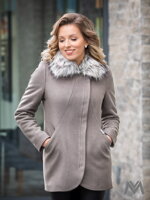 Dámský elegantní kabát s kožešinkou DEYSI - šedý