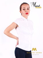 Bílá dámská košile s mašlí Slim Fit VS-DK1721 - červená s tečkami