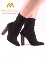 Elegantní černé boty s širokým podpatkem 6049-1 BLACK kozačky jaro / podzim, kotníkové boty, levné boty, dámské kotníkové boty, e obuv, kotníkové boty na podpatku, skladem