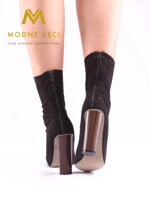 Elegantní černé boty s širokým podpatkem 6049-1 BLACK kozačky jaro / podzim, kotníkové boty, levné boty, dámské kotníkové boty, e obuv, kotníkové boty na podpatku, skladem